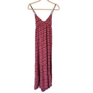 Aerie Maxi Chevron Stripe‎ Spaghetti Strap V Neck Smocked Back Dress SZ Small